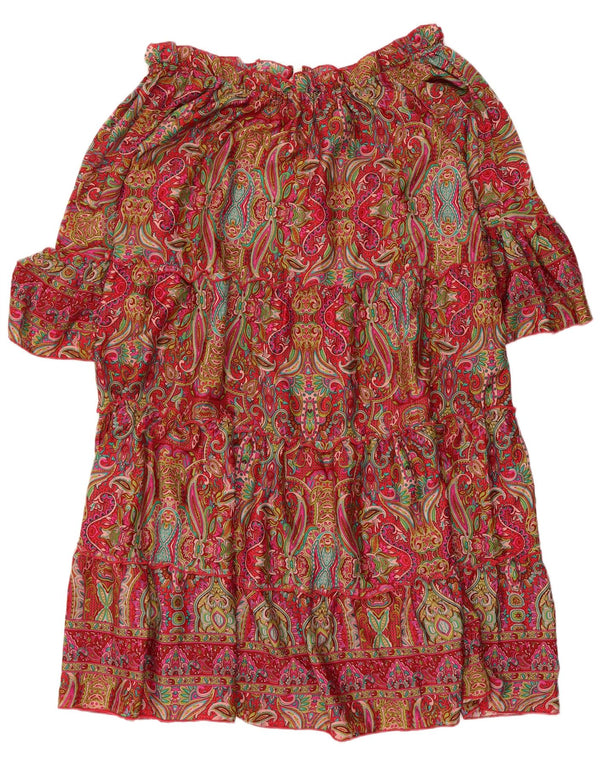 Marila Dame 3/4-ærmet Tiered Dress UK 16 Large Red Paisley Polyester