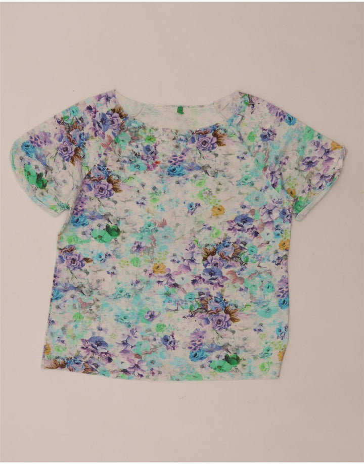 BENETTON Dame T-Shirt Top UK 14 Stor Flerfarvet Blomster