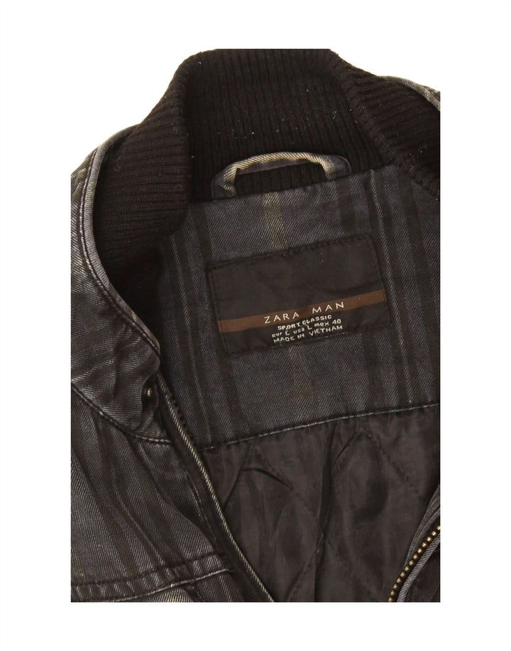 Zara Herre Militær Denim Jakke UK 40 Large Grå Bomuld