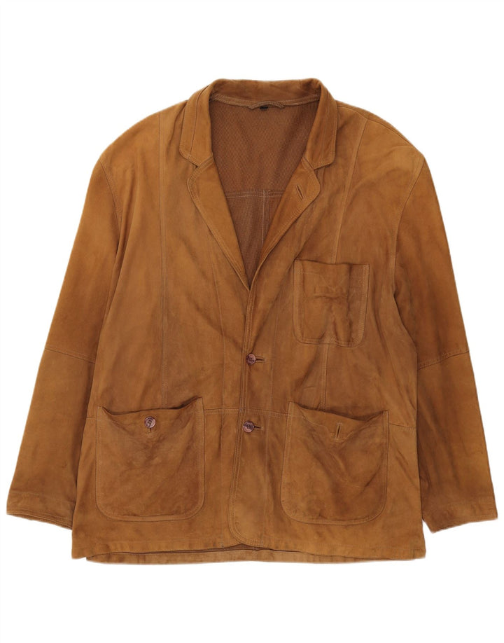 VINTAGE Herre 2-knaps ruskindsblazerjakke UK 42 XL brunt læder