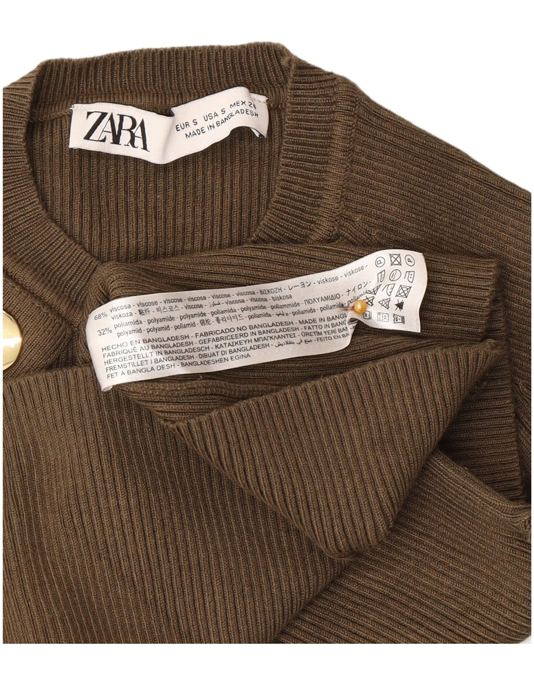 Zara Womens Crop Top Langærmet UK 8 Small Green Viscose