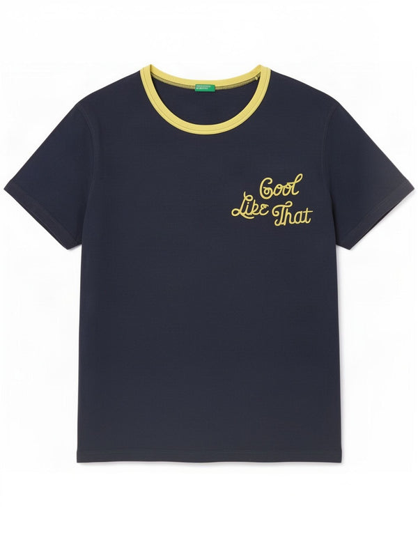 Benetton Herre grafisk T-shirt top 2XL marineblå bomuld