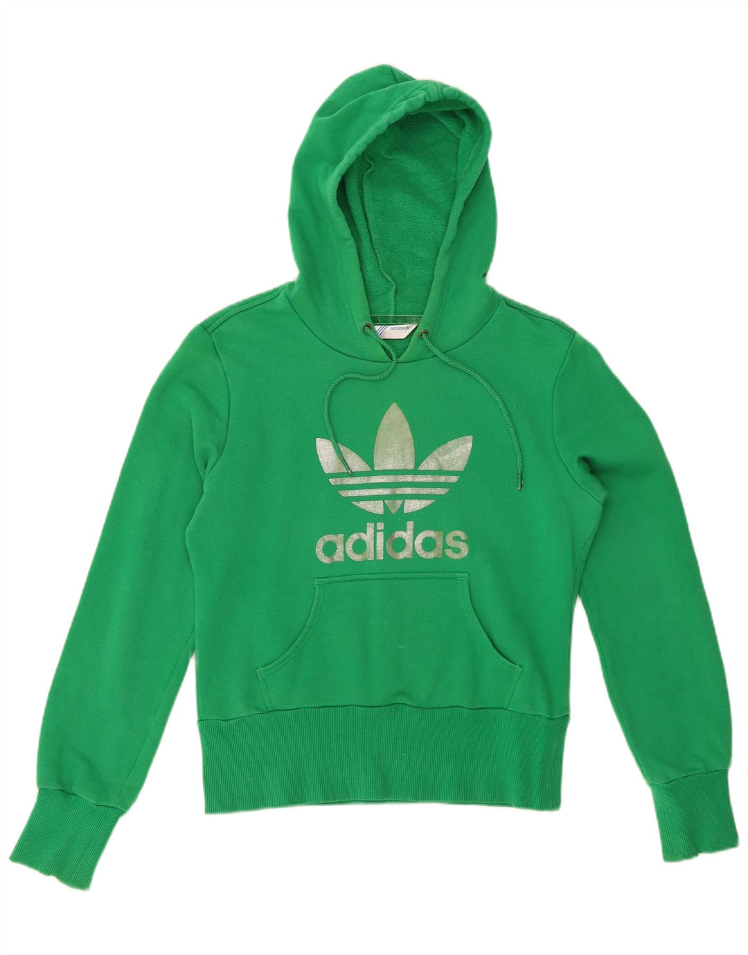 ADIDAS Dame Crop Graphic Hoodie Jumper EU 38 Medium Green Bomuld