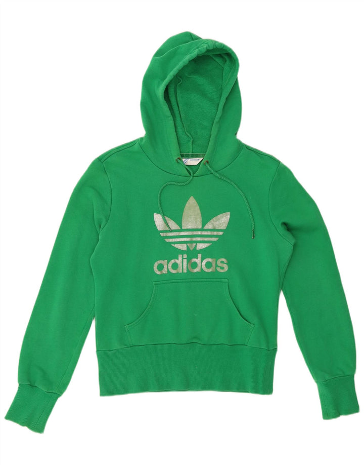 ADIDAS Dame Crop Graphic Hoodie Jumper EU 38 Medium Green Bomuld