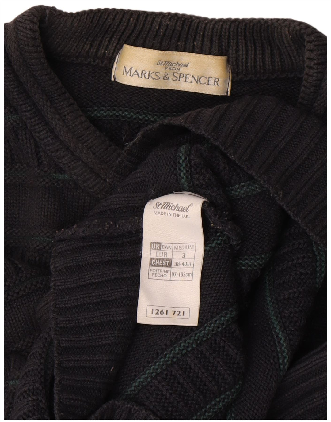Marks & Spencer Herre sweater med rund hals, mellem sort stribet akryl