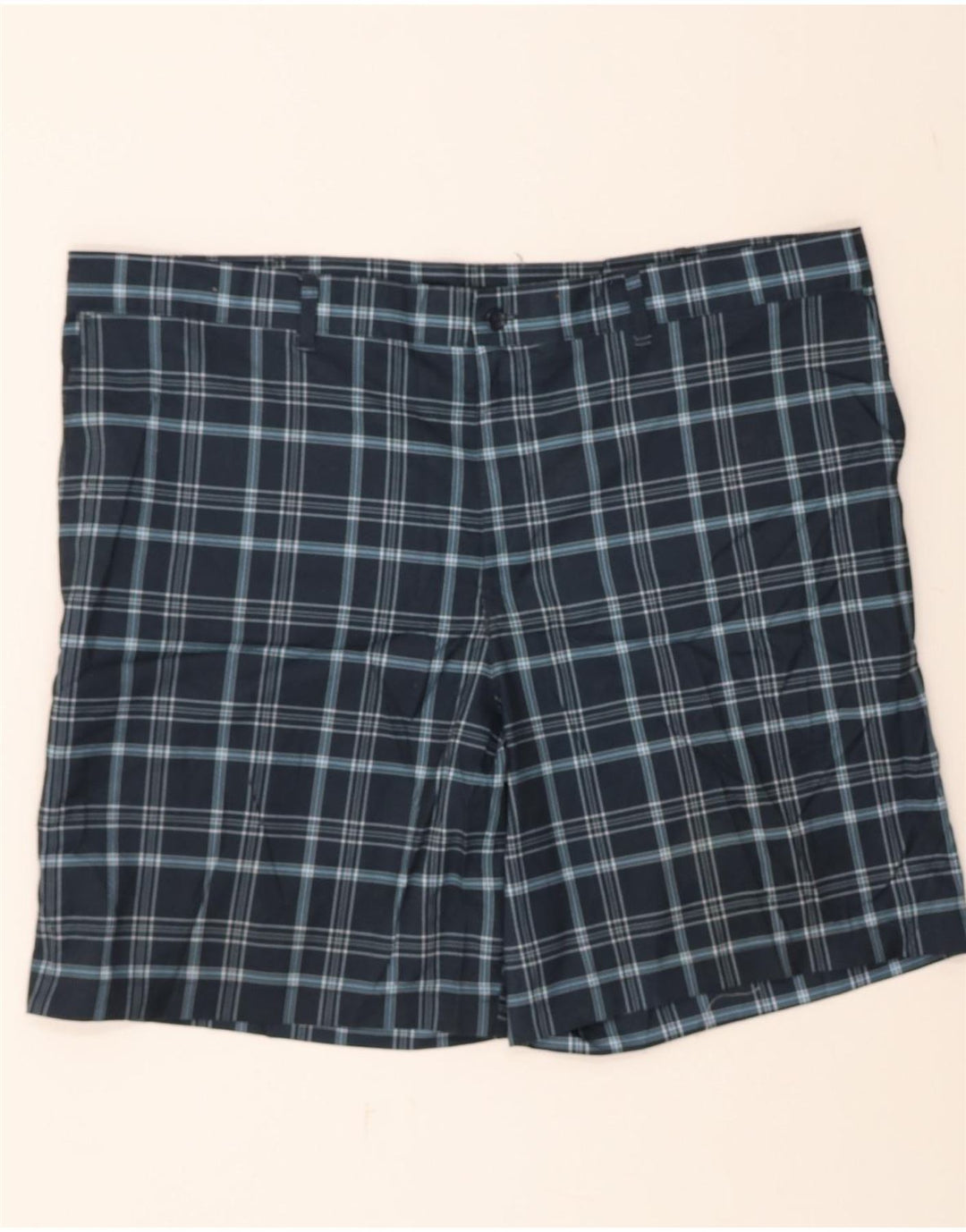 RUSSELL ATHLETIC Mens Chino Shorts W46 3XL Navy Blue Check Polyester Vintage Russell Athletic and Second-Hand Russell Athletic from Messina Hembry 