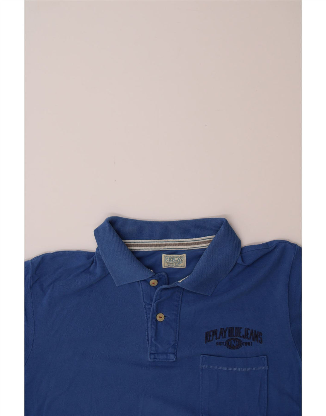 REPLAY Mens Polo Shirt Medium Blue Cotton Vintage Replay and Second-Hand Replay from Messina Hembry 