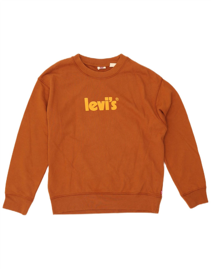 LEVI'S Dame Oversized grafisk sweatshirt Jumper UK 10 Lille brun bomuld
