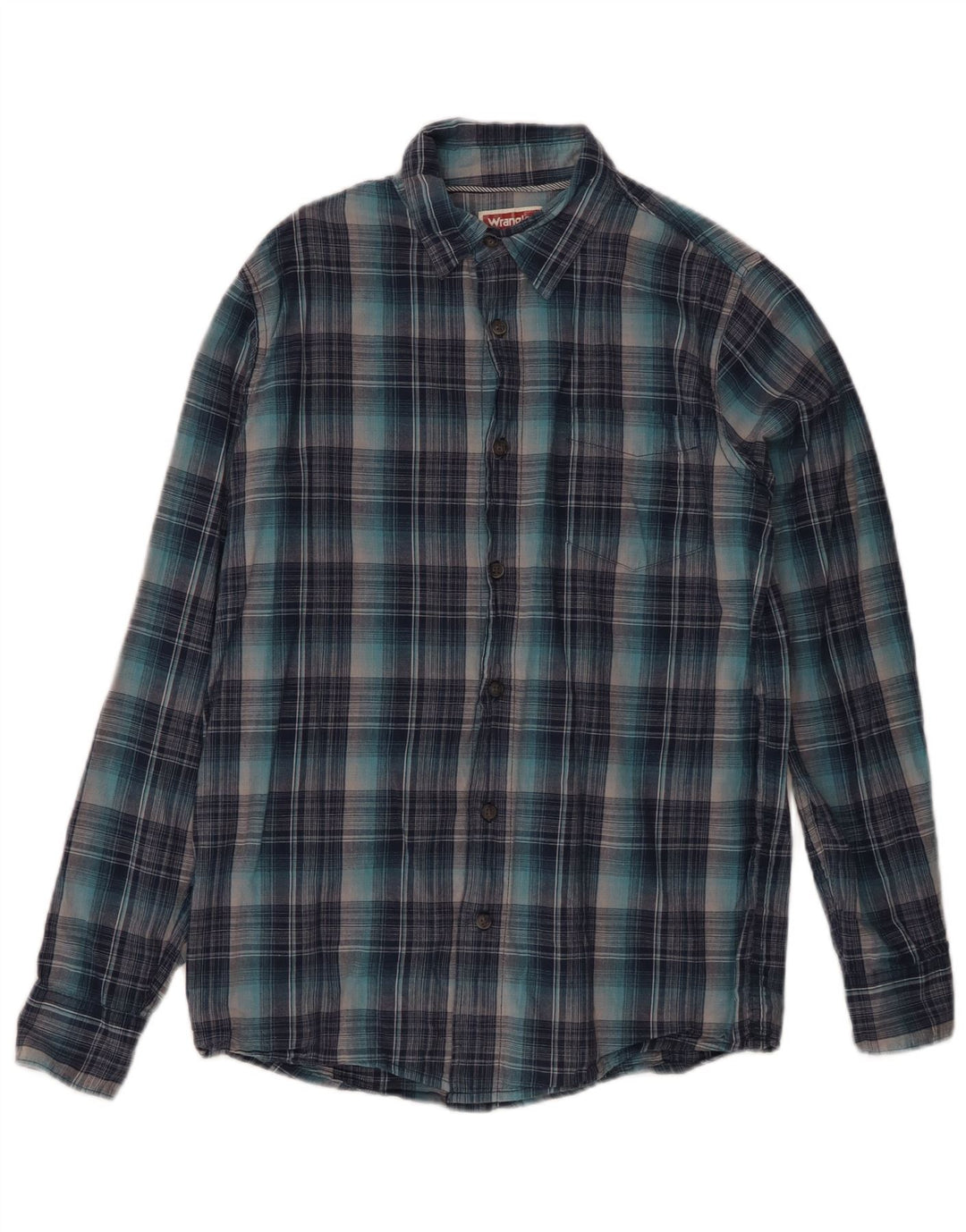 Wrangler Flanelskjorte til mænd, lille blå ternet bomuld