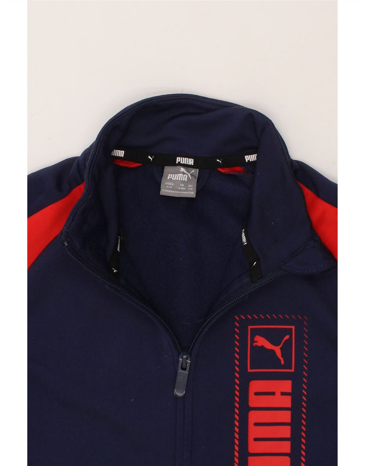 PUMA Boys Graphic Tracksuit Top Jacket 9-10 Years Navy Blue Colourblock Vintage Puma and Second-Hand Puma from Messina Hembry 