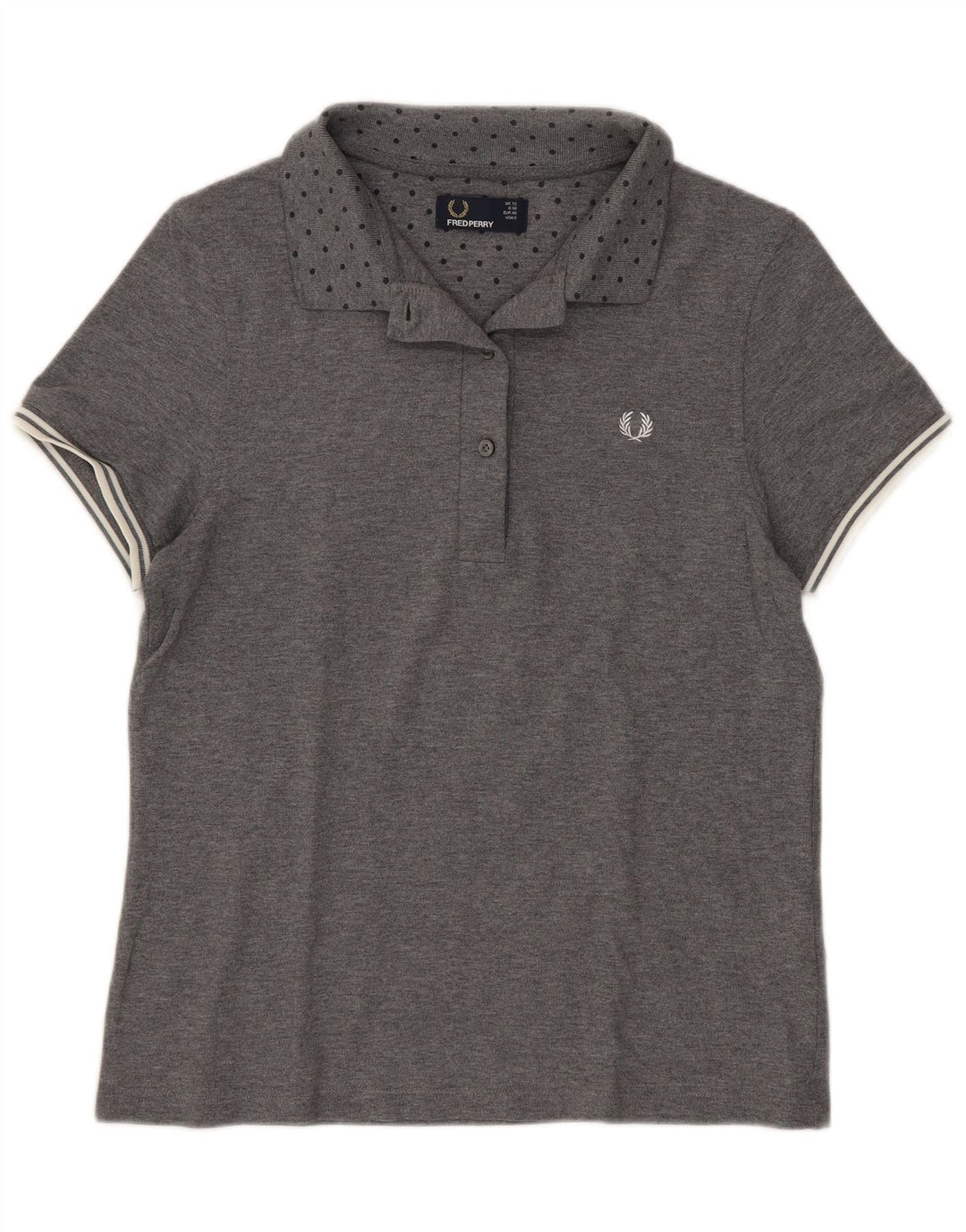 Fred Perry Dame Polo Shirt UK 12 Mellemgrå plettet bomuld