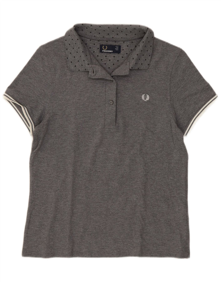 Fred Perry Dame Polo Shirt UK 12 Mellemgrå plettet bomuld