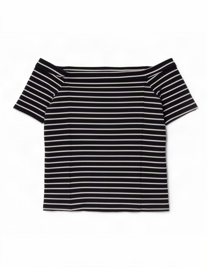 Phase Eight Womens Crop Off Shoulder Top UK 14 Mellem marineblå stribet