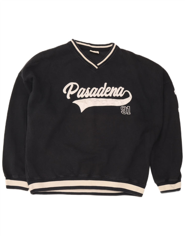 Pull & Bear Herre Pasadena Sweatshirt Jumper Large Navy Blue Colourblock