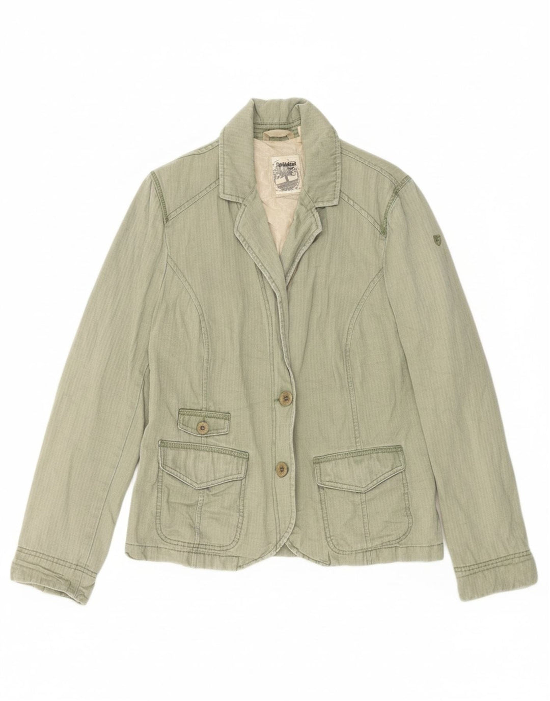 TIMBERLAND Womens 2 Button Blazer Jacket UK 16 Large Green Herringbone Vintage Timberland and Second-Hand Timberland from Messina Hembry 