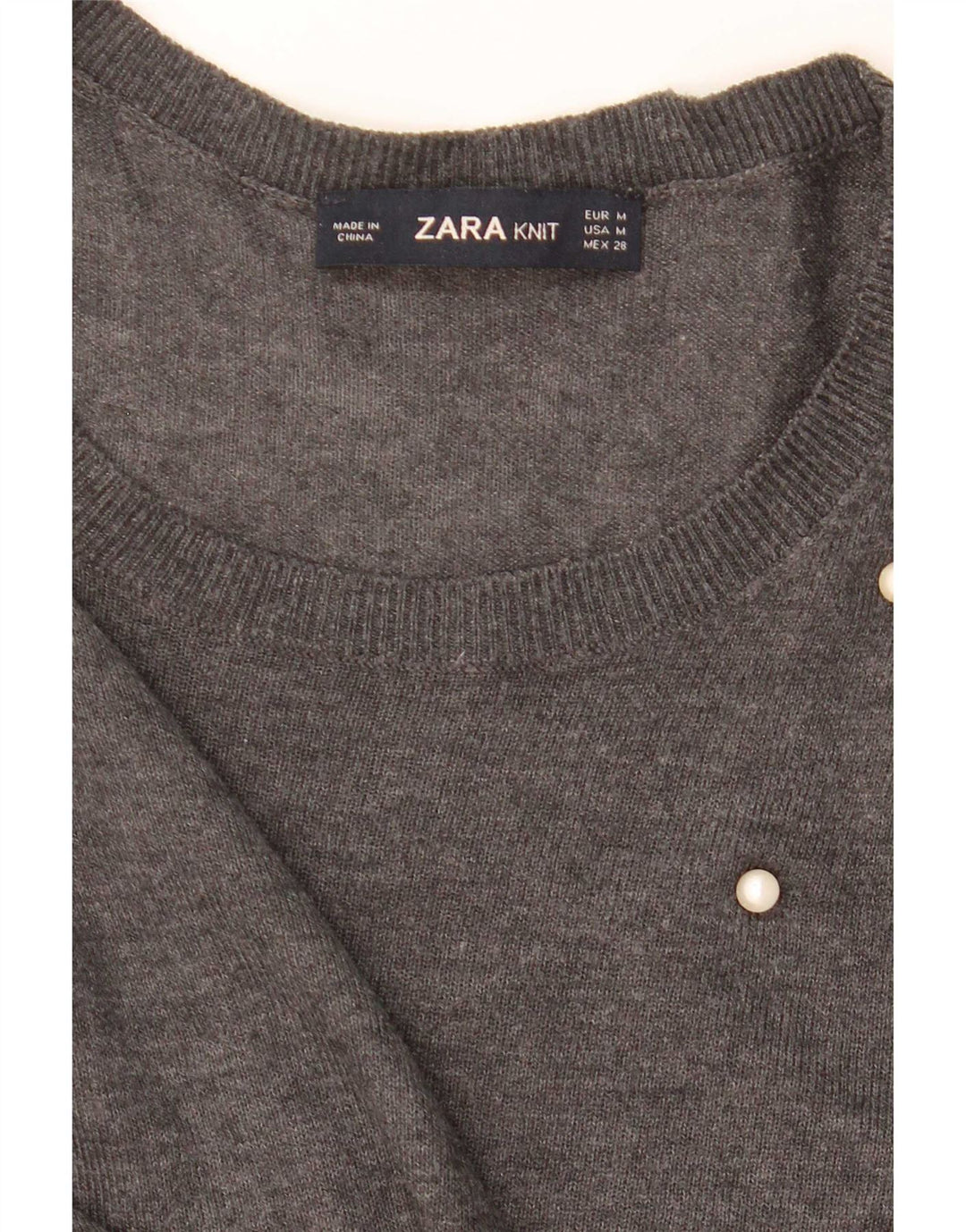 Zara Dame Boat Neck Jumper Sweater UK 14 Medium Grey Spotted