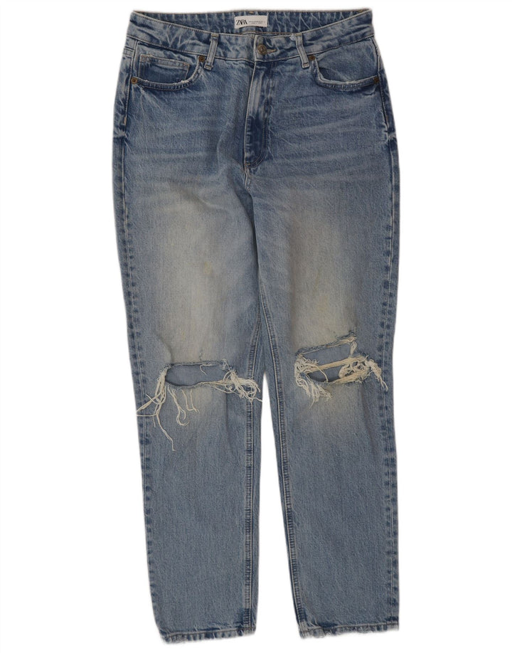 Zara Dame Distressed Tapered Jeans EU 42 Large W32 L30 Blue