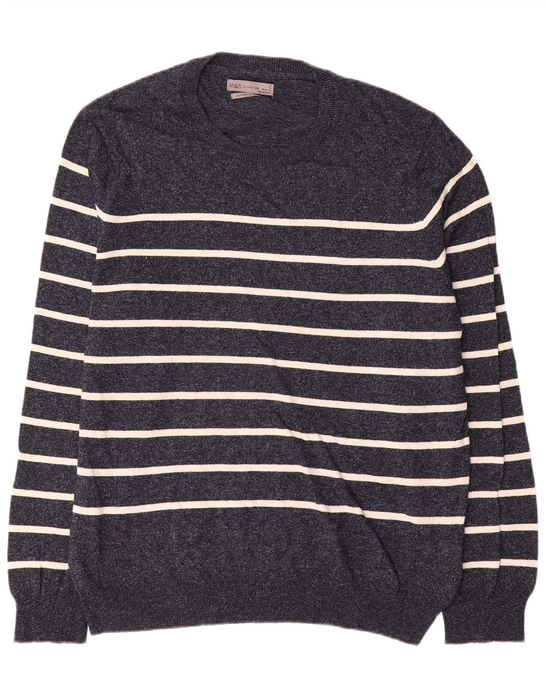Marks & Spencer Herre sweater med rund hals, stor marineblå stribet