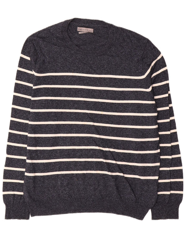 Marks & Spencer Herre sweater med rund hals, stor marineblå stribet