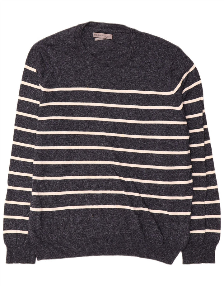 Marks & Spencer Herre sweater med rund hals, stor marineblå stribet