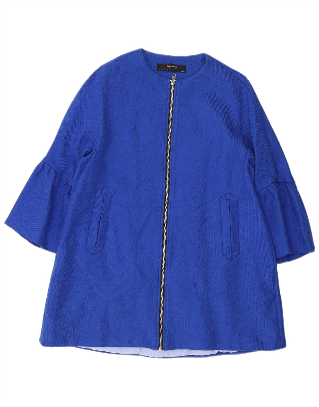 Zara Dame Overfrakke UK 14 Medium Blue Cotton