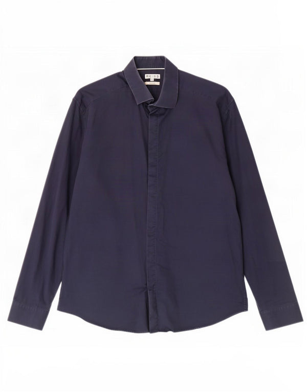 Reiss herre Slim Fit skjorte XL marineblå bomuld