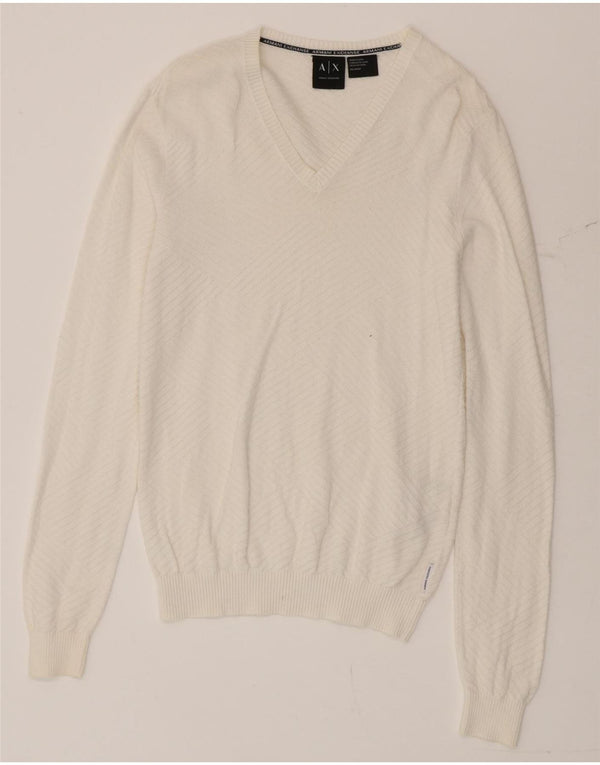 Armani Exchange Herre V-hals sweater XS Hvid Bomuld