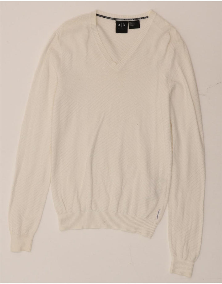 Armani Exchange Herre V-hals sweater XS Hvid Bomuld