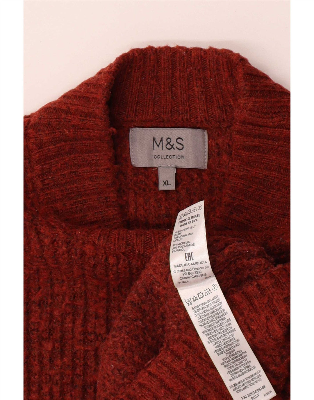 Marks & Spencer Herre Turtle Neck Jumper Sweater XL Rød Akryl