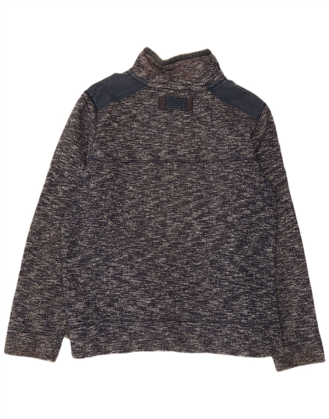 FAT FACE Mens Zip Neck Sweatshirt Jumper Large Navy Blue Flecked Cotton