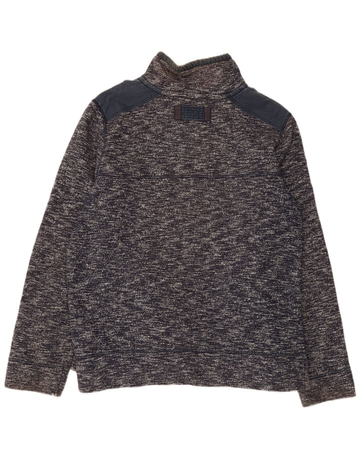 FAT FACE Mens Zip Neck Sweatshirt Jumper Large Navy Blue Flecked Cotton