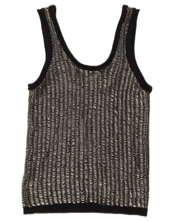 Zara Dame Crop Vest Tank Top UK 12 Medium Sort Stribet Viscose