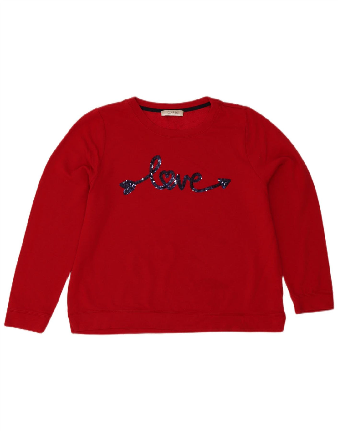 Oasis Dame Grafisk Sweatshirt Jumper UK 16 Large Red Viscose
