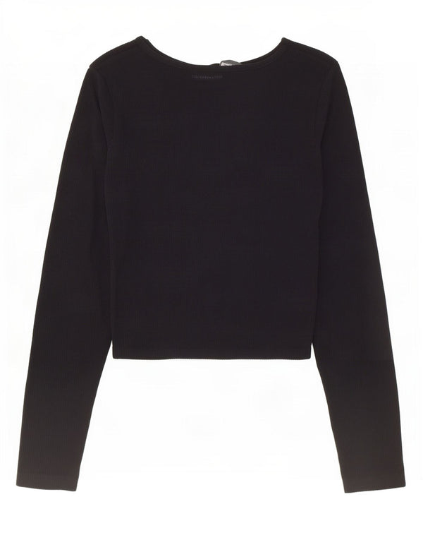 Zara Womens Crop Top Langærmet UK 12 Medium Sort Polyamid
