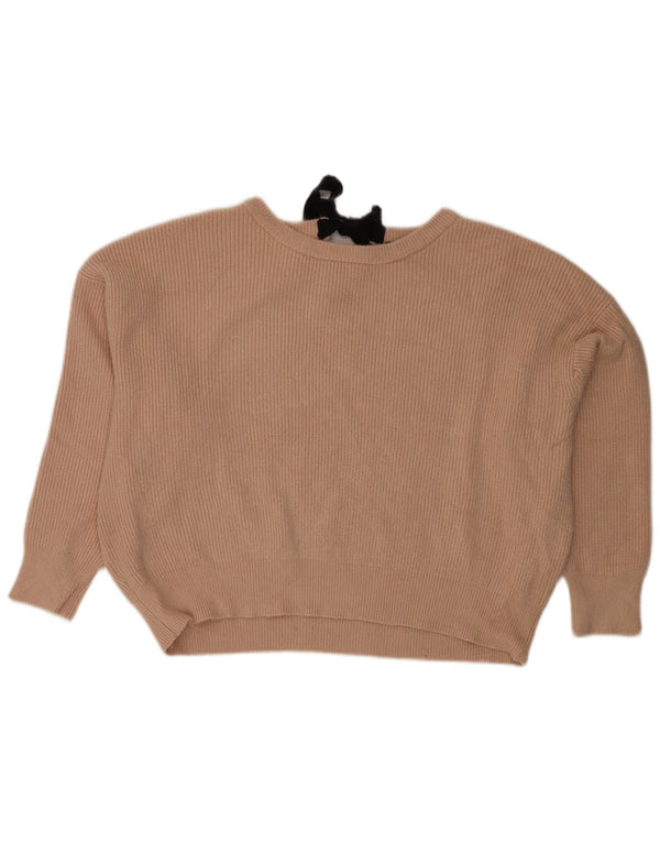 Zara Womens Crop Oversized Boat Neck Jumper Sweater UK 16 Large Beige