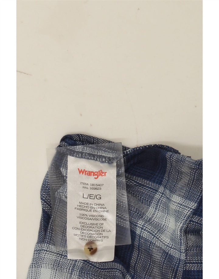 Wrangler Dame 3/4 ærmet bluse Top UK 16 Large Blue Check Viscose