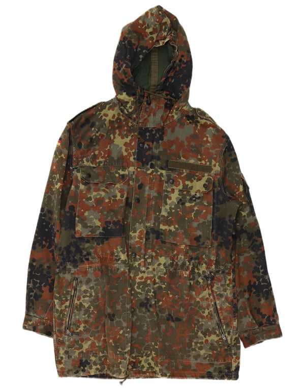 Vintage Herre Hætte Military Jacket UK 36 Small Khaki Camouflage Cotton