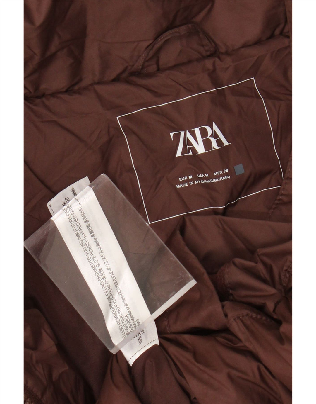 ZARA Kvinders Oversized Crop Polstret Jakke UK 14 Medium Brun Polyester