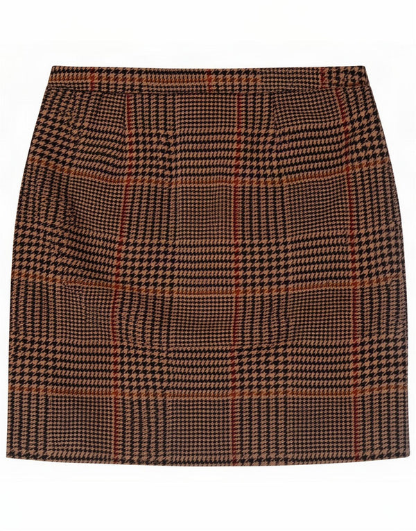Vintage Dame Mini-nederdel UK 12 Medium W30 Brun Plaid Polyester