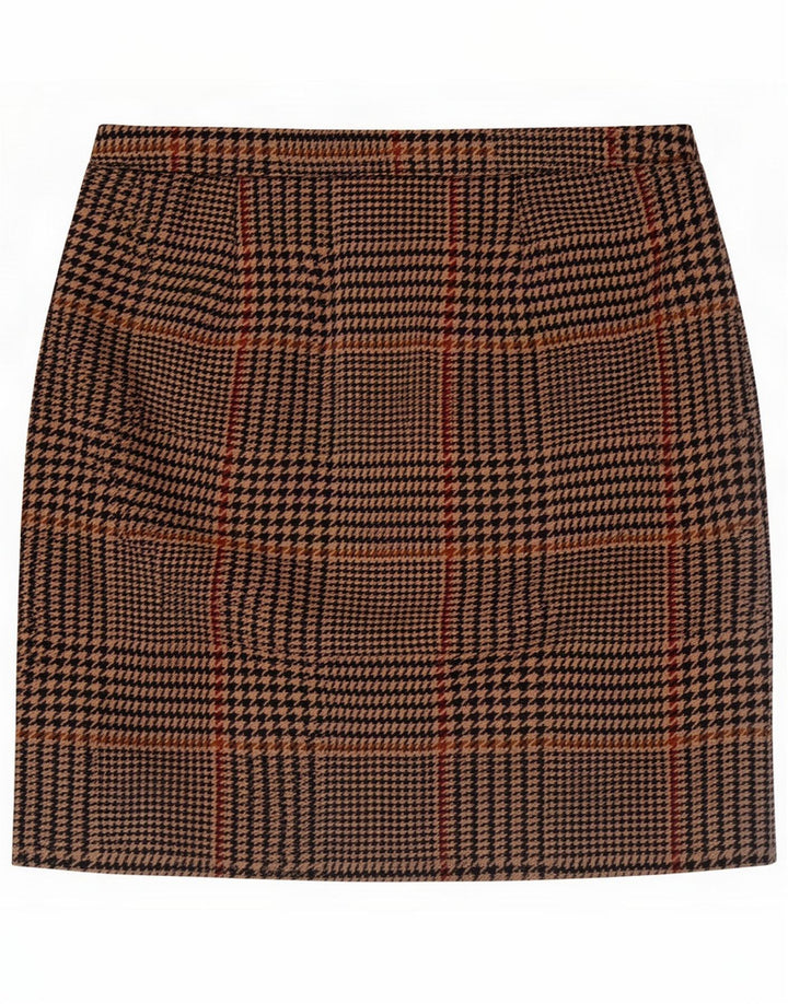 Vintage Dame Mini-nederdel UK 12 Medium W30 Brun Plaid Polyester