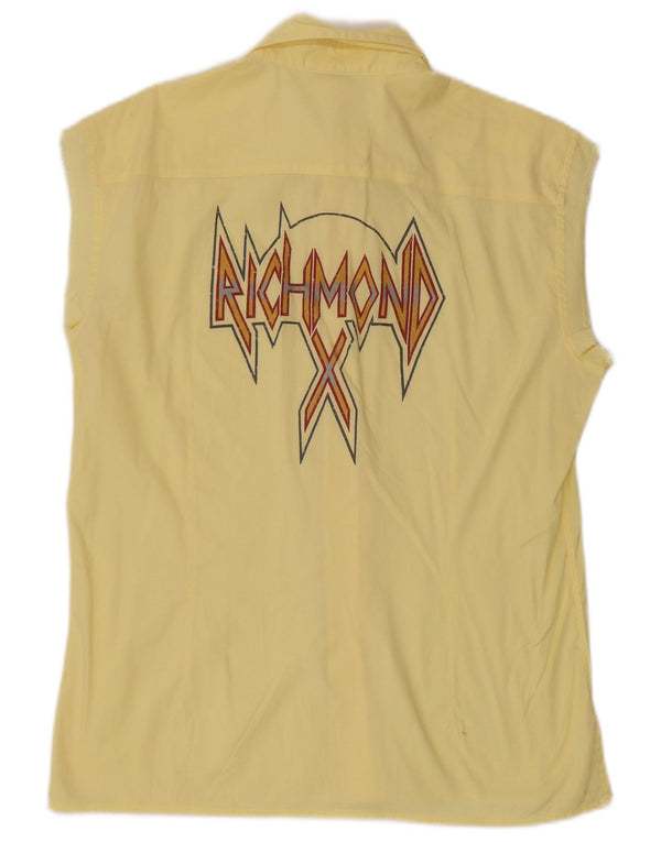RICHMOND Womens Graphic Sleeveless Shirt UK 20 2XL Yellow Cotton