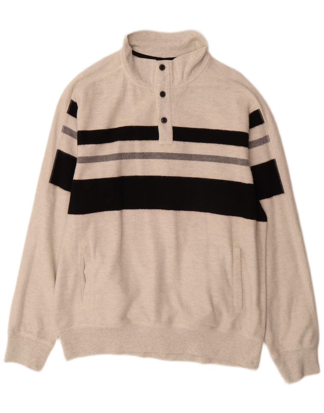 Chaps Herre Button Neck Sweatshirt Jumper XL Grå Colourblock Bomuld