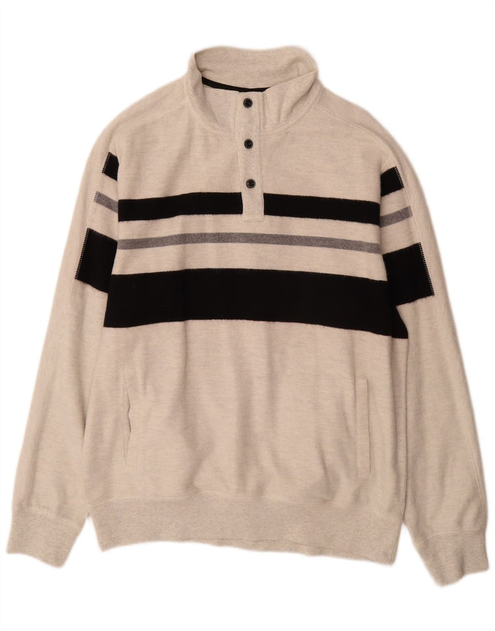 Chaps Herre Button Neck Sweatshirt Jumper XL Grå Colourblock Bomuld
