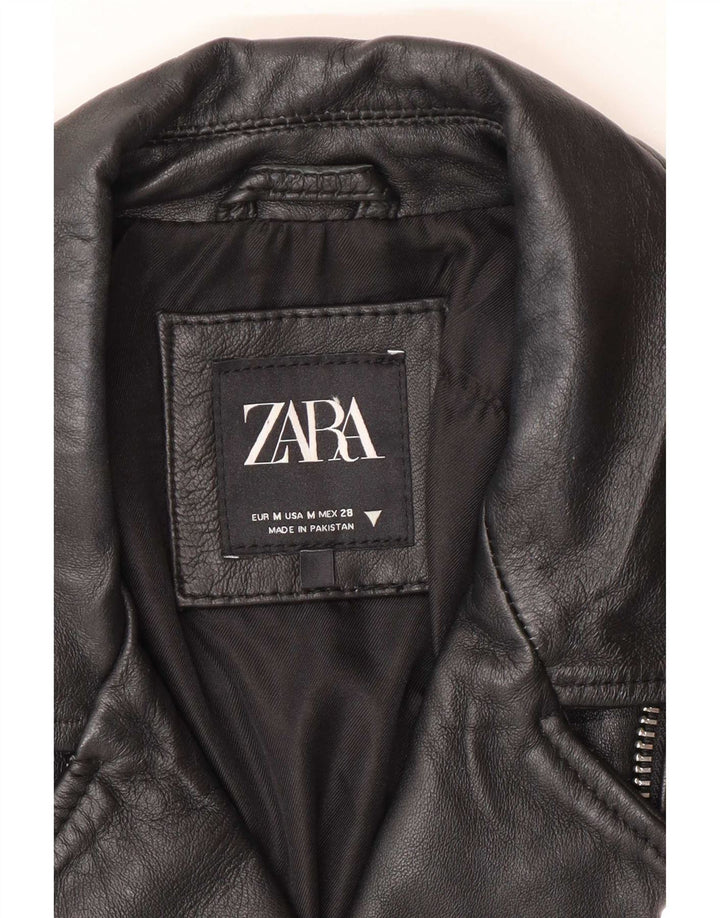 Zara Læder Biker Jacket UK 12 Medium Sort