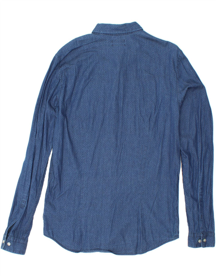 CALVIN KLEIN Mens Slim Fit Shirt Medium Navy Blue Spotted Cotton Vintage Calvin Klein and Second-Hand Calvin Klein from Messina Hembry 