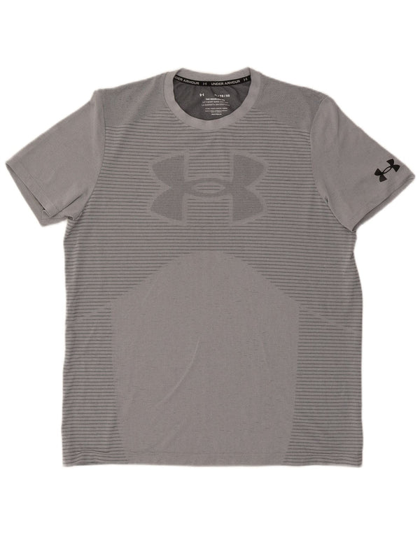 Under Armour Herre Heat Gear Grafisk T-Shirt Top XL Grå Nålestribet Polyester