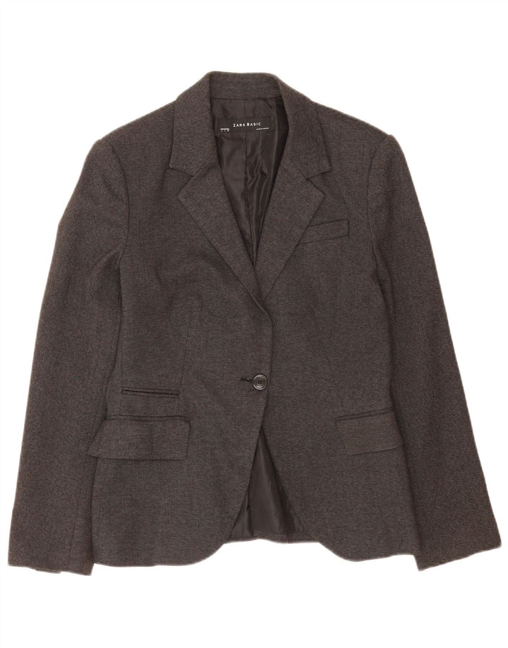 Zara Dame 1 Knap Blazer Jacket UK 14 Large Grå Polyester Classic