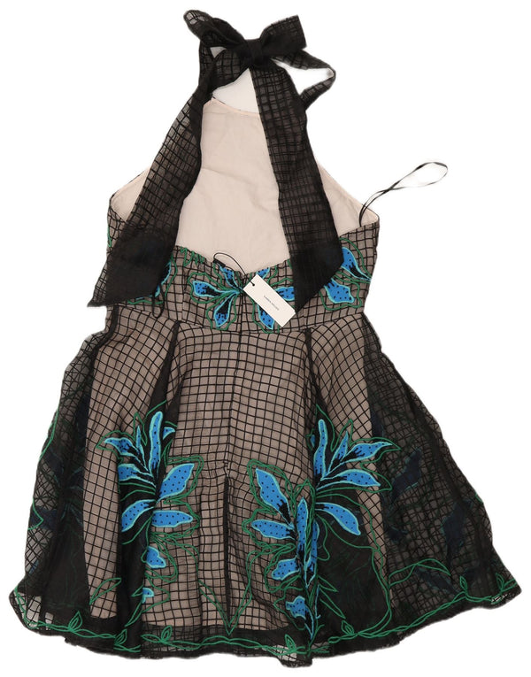 Karen Millen Dame Halter Swing Dress UK 14 Large Black Floral Polyester