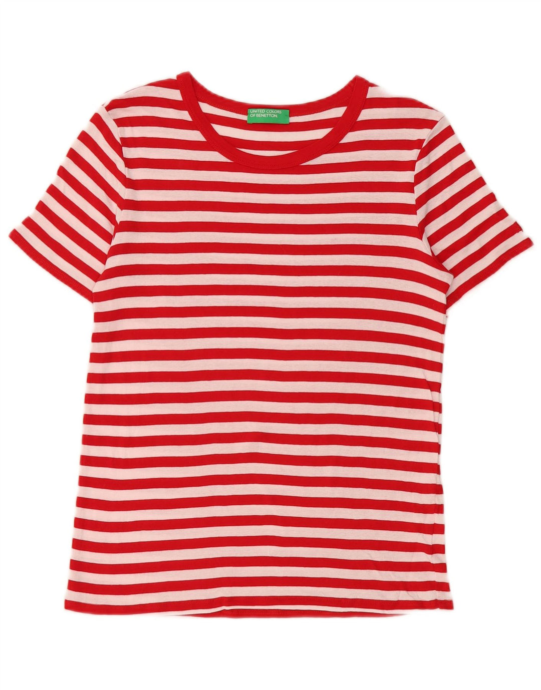 Benetton Dame T-Shirt Top UK 10 Lille Rød Stribet