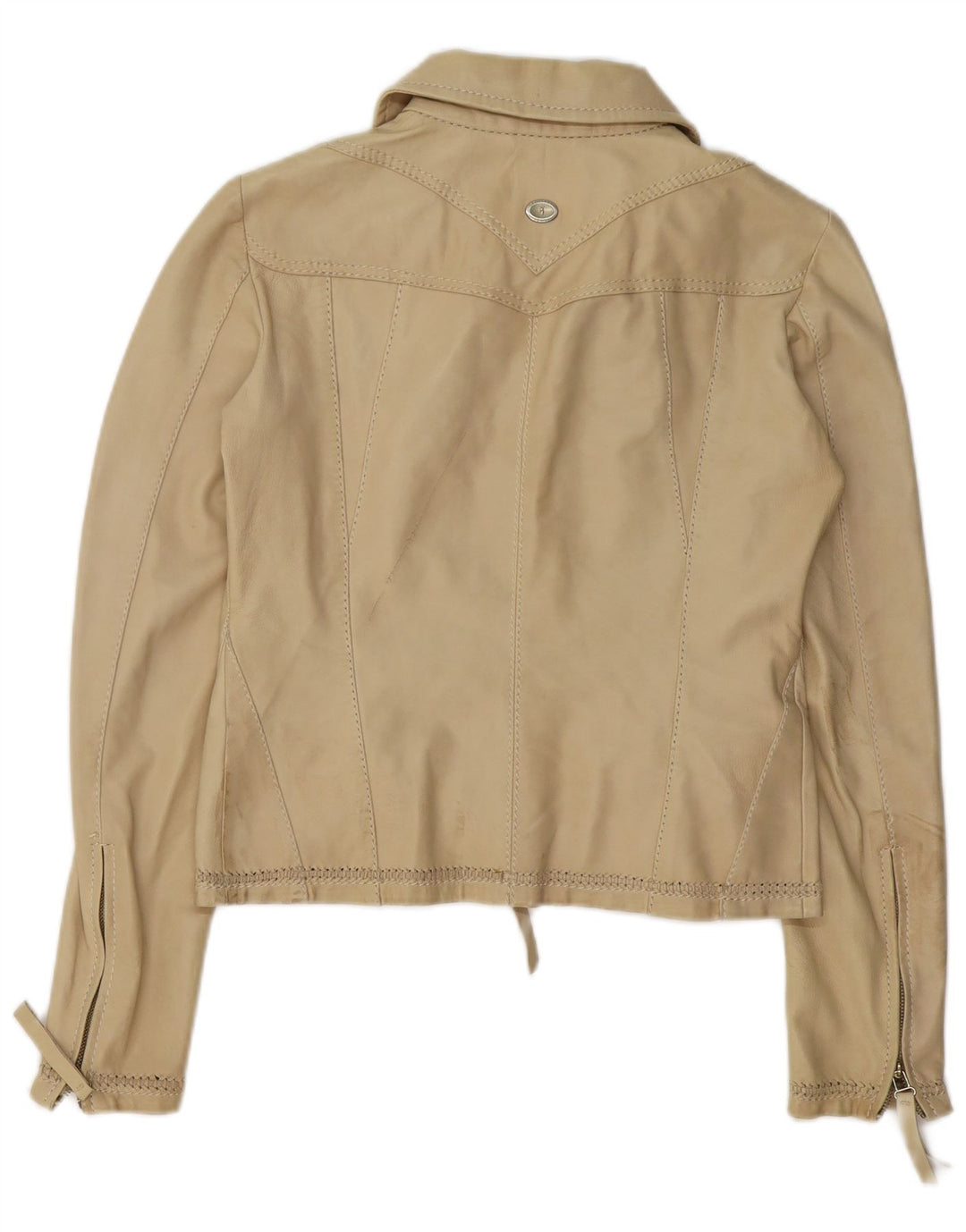 TRUSSARDI JEANS Dame Crop Læderjakke IT 44 Medium Beige Læder
